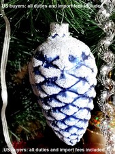 Hand-Blown Glass Ornament Blue Pinecone Christmas Tree Ukraine 2025 Collectible