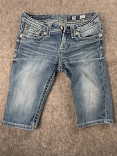 Miss Me Girls Stretch Embellished Bermuda Blue Denim Jean Shorts Size 14 JK5415M