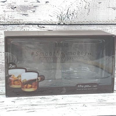 BarLab Cigar Holder Tumblers Smooth Smokey Whiskey Glasses 12oz Set of 2  NEW