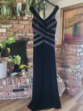 Sherri Hill Black Velour Velvet Evening Gown Satin Crisscross Formal Dress