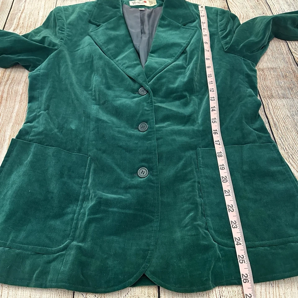Винтажный бархатный женский блейзер размер большой 16 изумрудно-зеленый Academia опрятный косплей - Изображение 3 из 4