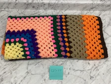 Handmade Vtg Crochet Granny Square Afghan Lap Blanket Throw Multi Color 52 X 58