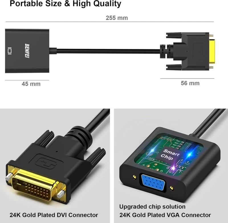 (2 Pack) BENFEI Active DVI-D to VGA Adapter, DVI-D 24 1 to VGA Male/Female Adapt - Image 3 of 4