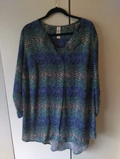 Pure Energy  Tunic Top Women Plus Size 2x V-Neck 3/4 Roll Tap Sleeve  Hi Low Hem