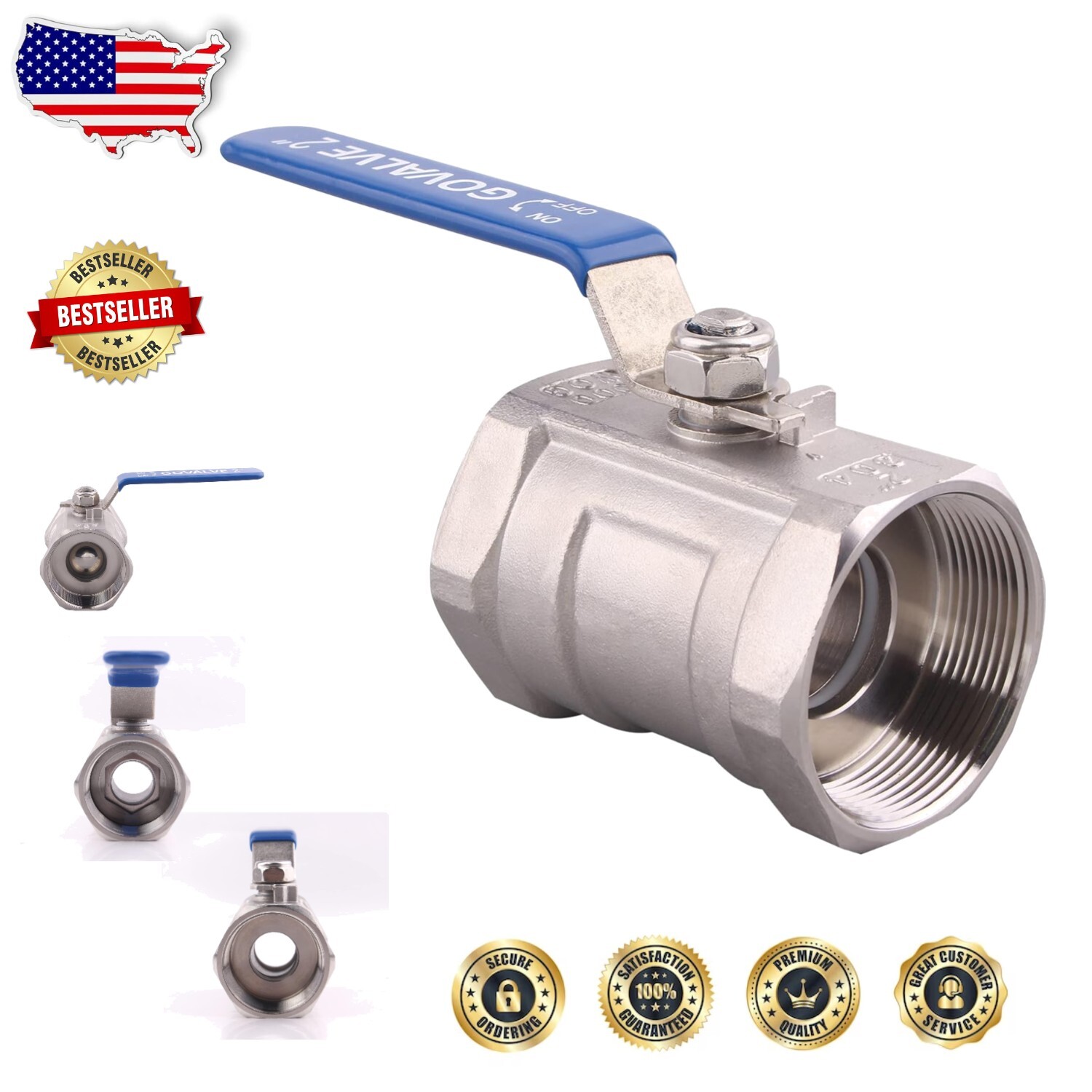 GOVALVE 1" NPT Ball Valve – Stainless Steel 304, Female Port, 1000 WOG, For Water, Oil, Gas