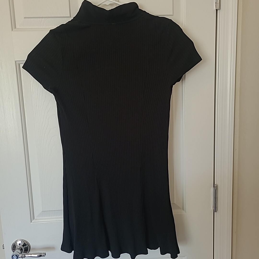 Divided H&M Womens Dress Black Ribbed Stretch XL Short Sleeve Collar Minimalist  thumbnail 4