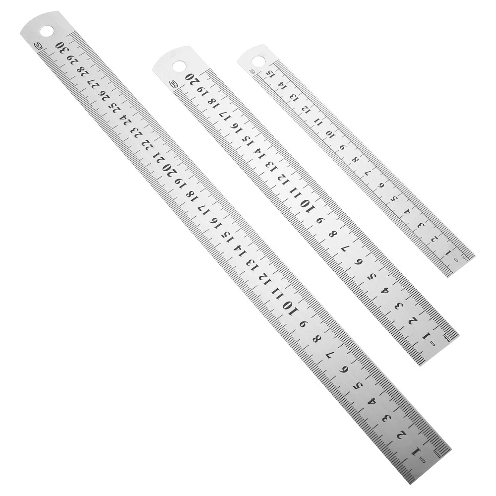 3 Pcs Portable Mechanical Ruler Double Sided Stainless Steel