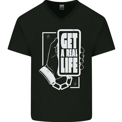 Get A Real Life Antisozial Handy Addict Herren V-Ausschnitt Baumwolle Maglietta