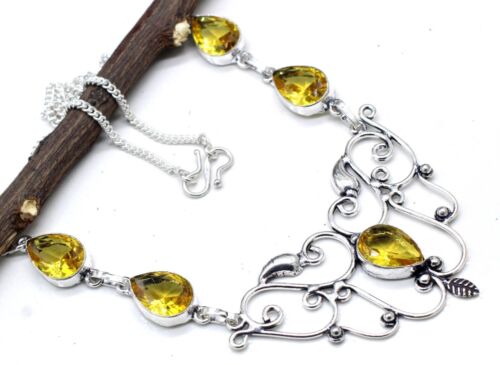 925 Sterling Silver Yellow Citrine Gemstone Handmade Jewelry Necklace Size-17-18 - Picture 1 of 6