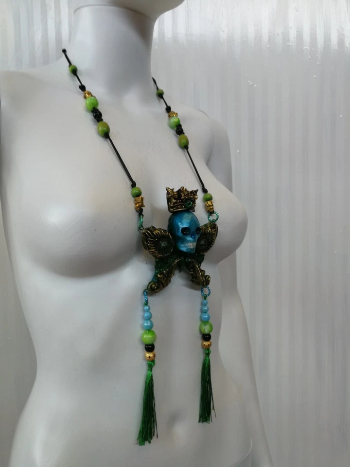 Art Deco Jewelry Necklace Pendant Butterfly Skull Lunar Moon Moth Royal Crown - Image 2 of 4