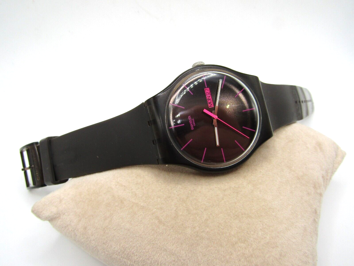 Vintage Rare Swatch #050 Watch Large Hot Pink Markers Second Hand