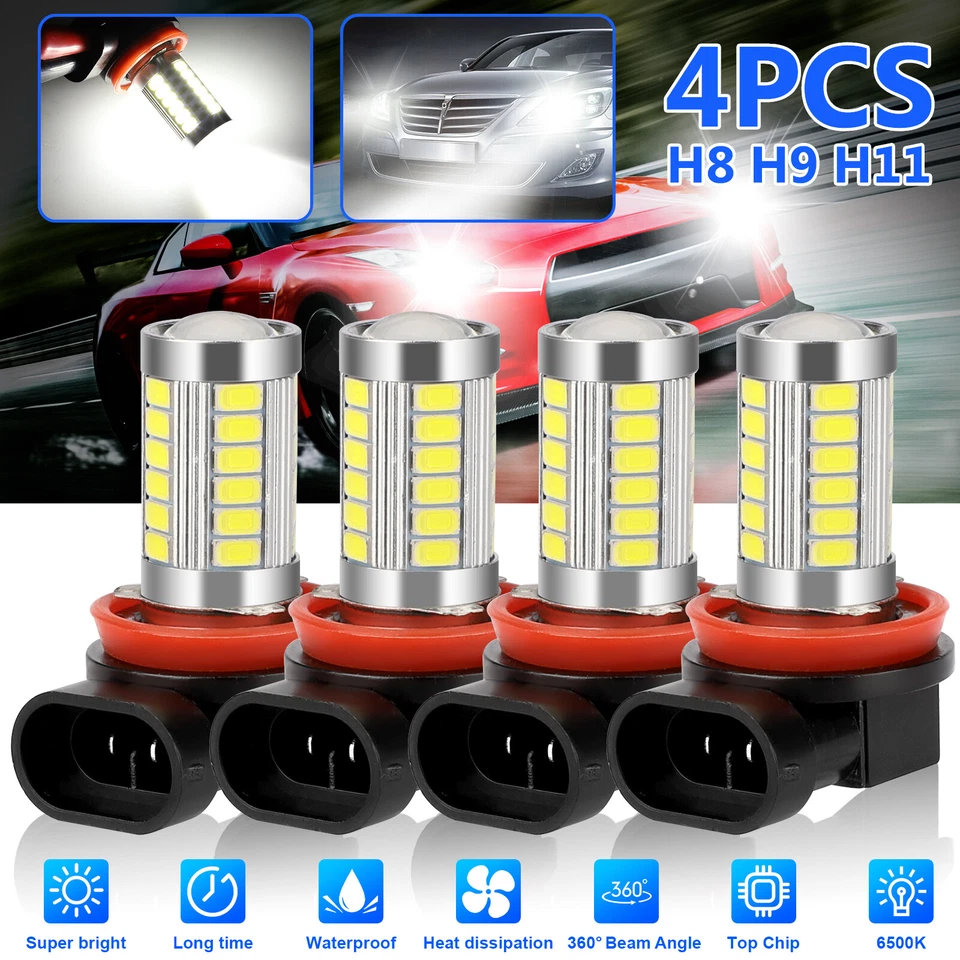 4PCS H11 H9 H8 Fog LED Light Bulb Bright Night Driving Anti-Fog Lamp 6500K White - Image 2 of 4