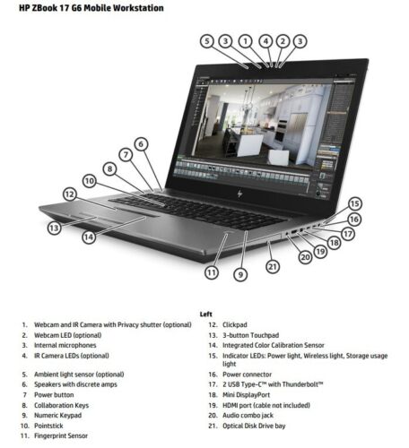 HP ZBook 17 Mobile Workstation Laptop PC 17.3" i9 8GB 256GB SSD 6GB RTX 3000 Pro - Picture 6 of 7