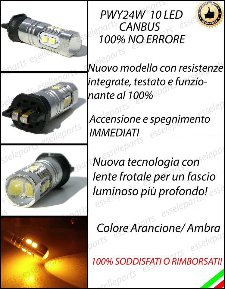 COPPIA LAMPADE LED PWY24W VW GOLF 8 VIII CANBUS LED FRECCE ANTERIORI NO ERRORE - Immagine 2 di 3