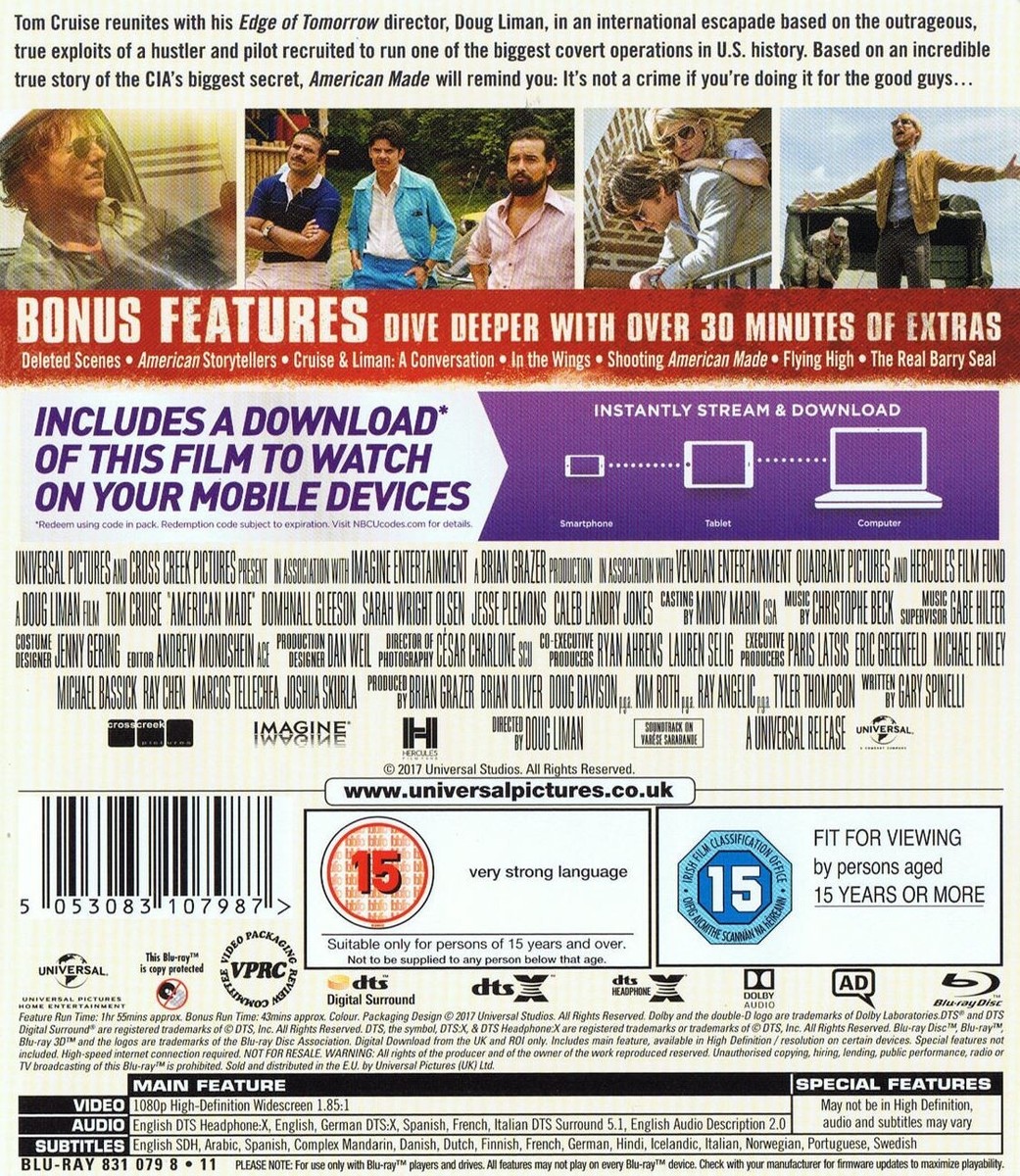American Made (2017) Blu-Ray Tom Cruise BRAND NEW (USA Compatible)