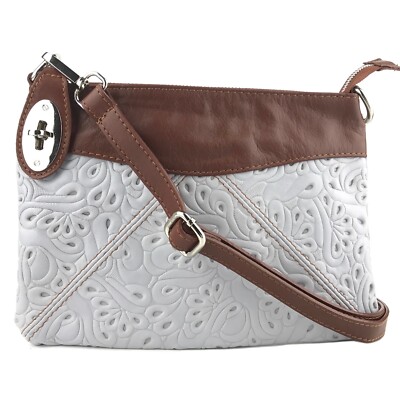 DOLCI SOGNI Made in Italy Convertible Turnlock Small Floral Leather Messenger Ba