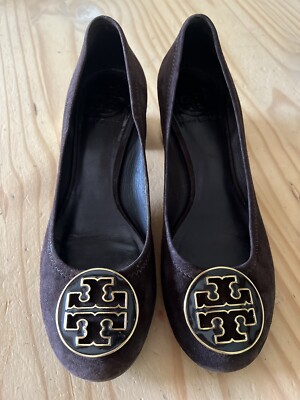 Tory Burch Amy Kid Suede Brown Low Chunky Block Heel Pumps Shoes