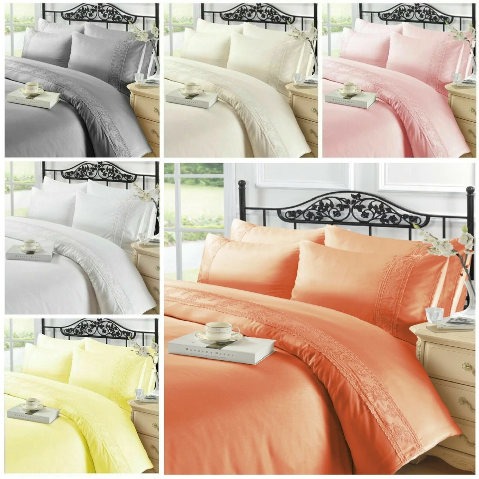 HC Charlotte Lace Luxury Duvet Cover Bedding Set Cream White Silver Double King
