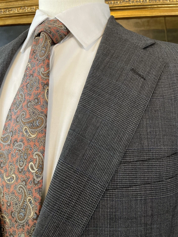 Chaqueta Blazer De Colección Chaps Ralph Lauren 42R HECHA EN EE. UU. Gris Glen Check 100% Lana 2Btn Foto 3 de 4