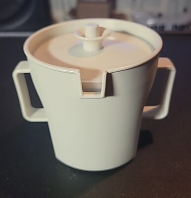 Vintage Tupperware Beige Creamer Pitcher #1415 W/ Gold (Push Button Seal #1211)