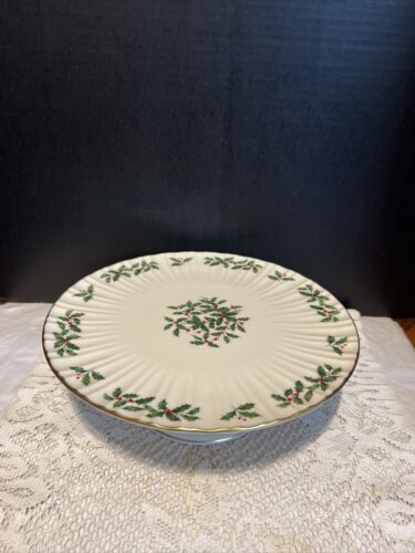 Lenox China Feiertag Stechpalme Goldrand 10,5 Zoll Kuchenplatte Ständer Standfuß