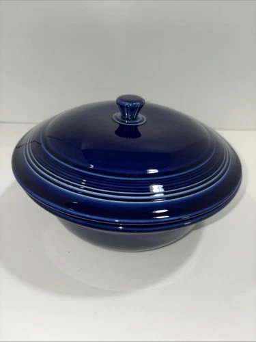 Vintage 80s Fiesta Ware Covered 9”x 6”Dish with Cobalt blue . USA