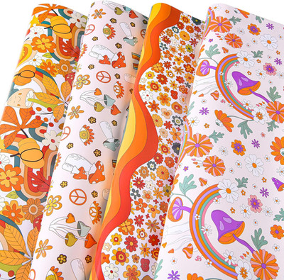 Retro Wrapping Paper - Boho Wrapping Paper for Men Women, 12 Sheets Vintage Wrap
