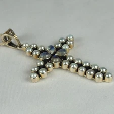 Nicky Butler Moonstone Signed NB Sterling Silver 925 Cross Pendant Necklace 17g