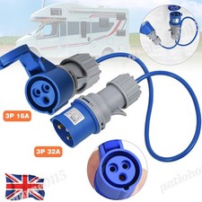 32 Amp Plug to 16 Amp Socket Adaptor Blue 3x2.5mm Hookup Auxiliary Cable 230V UK