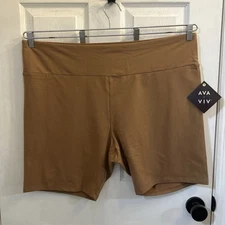 NWT Ava & Viv 3X Brown Bike Shorts Plus Size High Rise Stretch Lounge Soft