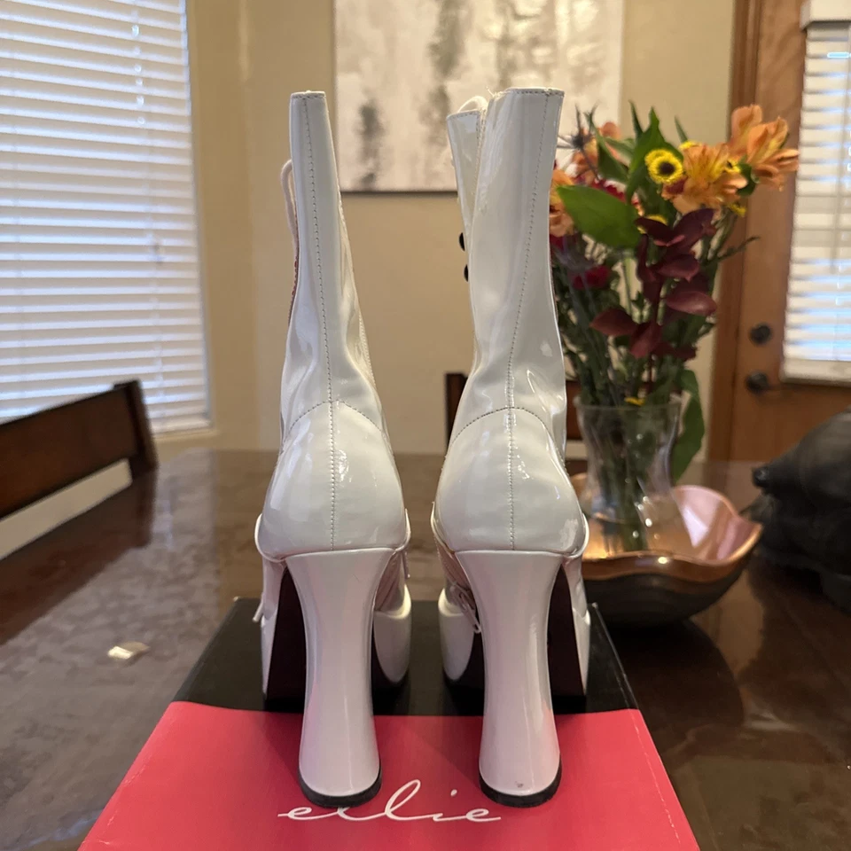 Sexy Ellie White Nurse Boots - 5 1/2" chunky heels - Sizes 8 Great condition - Image 3 of 4