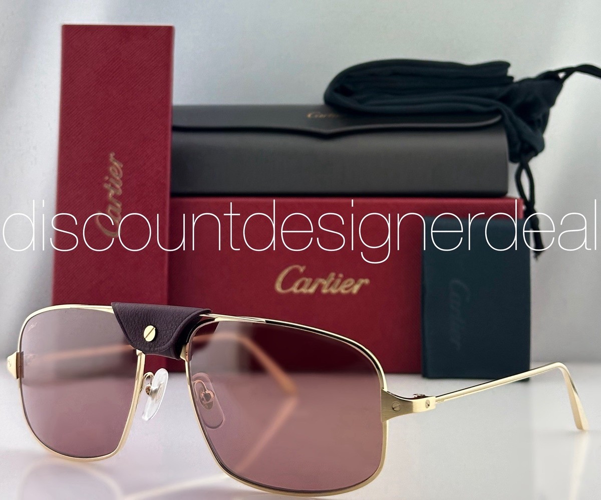 Cartier Santos CT0193S 003 Navigator Sunglasses Gold Red Flash