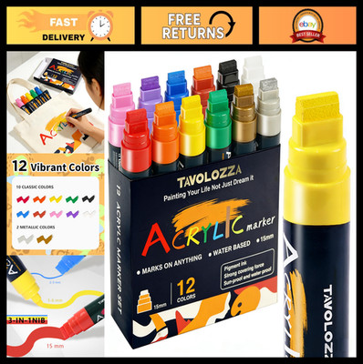 Jumbo 12-Color Graffiti Markers Set, Thick 15MM Acrylic Paint Pens for Art, Fabr