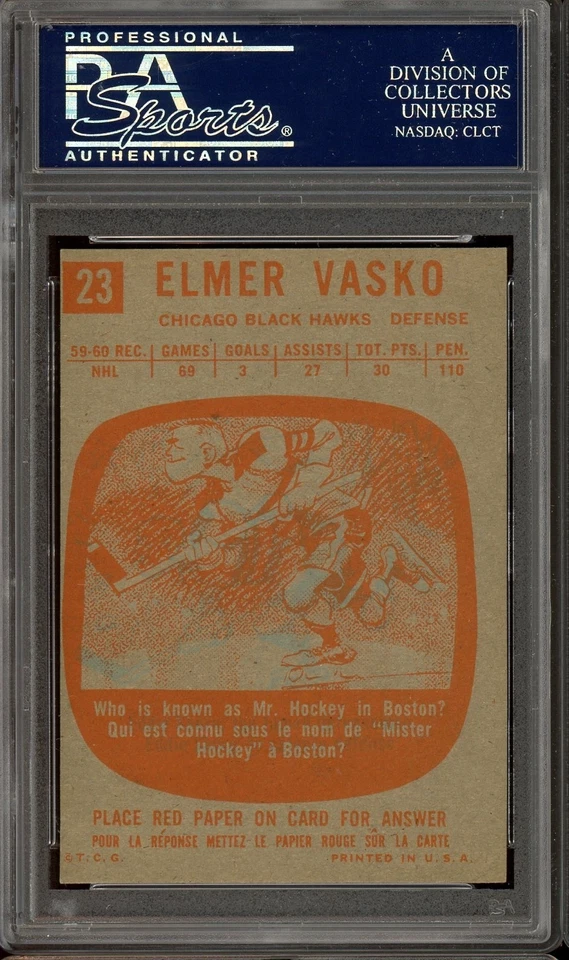 1960 Topps Hockey #23 Elmer Vasko PSA 7 (MC) - Image 2 of 2