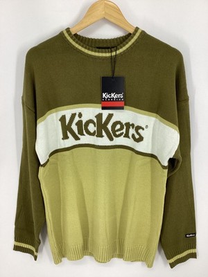 KICKERS WOMENS KNITTED PANEL JUMPER LOGO GREEN  IB