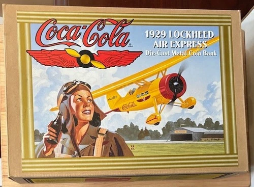VINTAGE Coca Cola - 1929 Lockheed Air Express Die-Cast Metal Coin Bank NIB