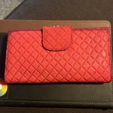 Vintage Mundi Women's Genuine Leather Checkbook Clutch Wallet-Red New With Tags