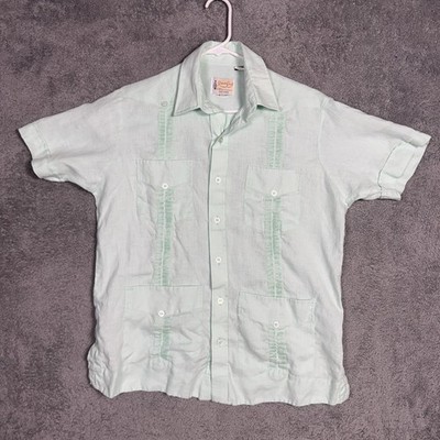 Ramón Puig Shirt Mens M Short 100% Linen Guayabera El Rey de la Guayabera Mint