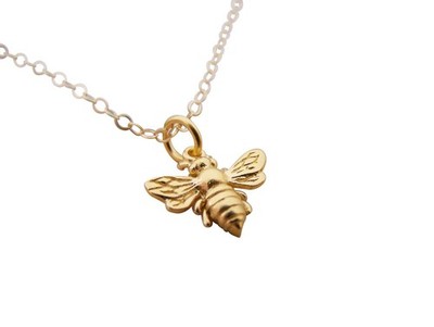Gold Filled Bee Necklace   Handmade 14K Yellow Gold Filled Charm, Dainty Bumb...