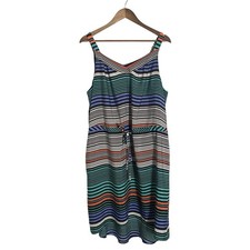 Merona Dress Womens XXL 2x Spaghetti Strap V-Neck High Low Striped Black Blue