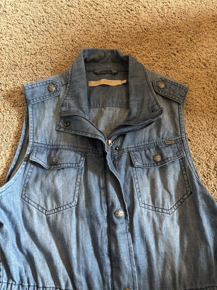Women’s S Max Jeans Utility Denim Vest Zip Front Closure 4 Snap Pockets - Image 4 of 4
