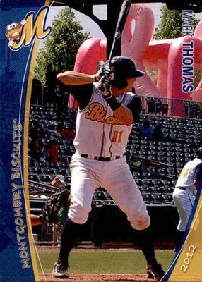 2012 Montgomery Biscuits Grandstand 23 Mark Thomas Atlanta Georgia Baseball Card