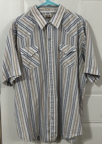 VTG Ely Cattleman Shirt Mens 3XLT Tall striped Short Sleeve Western Pearl Snap - Picture 7 of 8