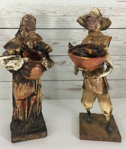 Vintage Mexican Paper Mache Folk Art Figurines 2 Old People Farming Couple 11 Ebay