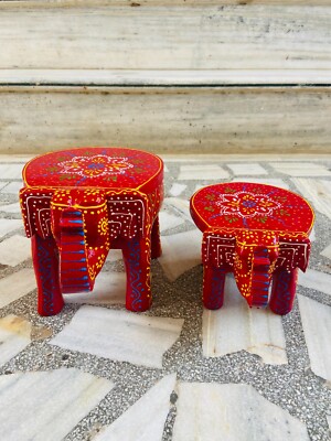 Floral Painted Indian Art Wooden Chowki Handmade Pooja Stool