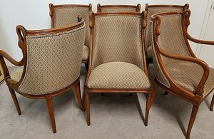 Set-of-6-HARRIS-MARCUS-French-Empire-Hand-Carved-Swans-Barrel-Dining-Chairs