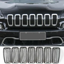 7x Front Grille Inserts Mesh Trim Ring Net Cover Kit For Jeep Cherokee 2014-2018