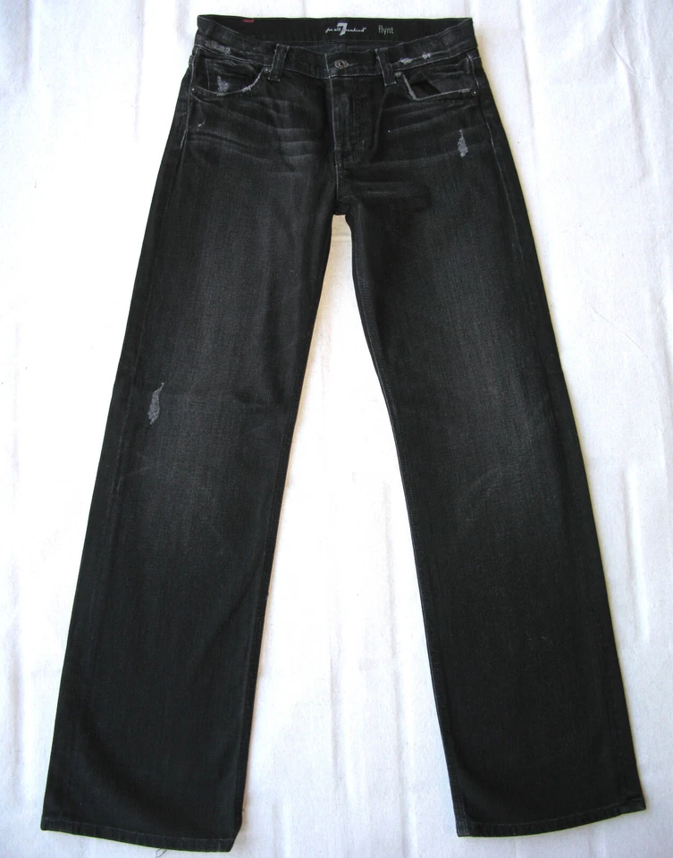 Pantalones de mezclilla rectos Flynt 7 For All Mankind para niños talla 12 o 28 X 29 negros desgastados Foto 4 de 4