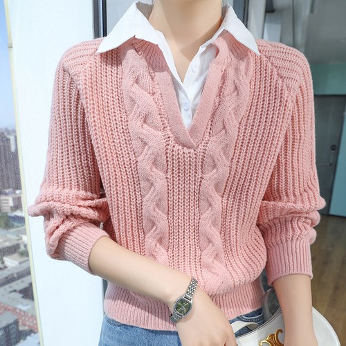 Retro Women's Twist Knitted Sweater Top Design V-neck Pullover Jumpers Lapel - Picture 24 of 26