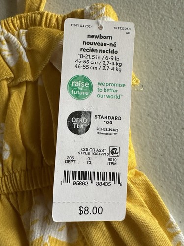 NEW Carter’s Girl’s Newborn Summer Yellow Romper with White Butterflies - Picture 3 of 6